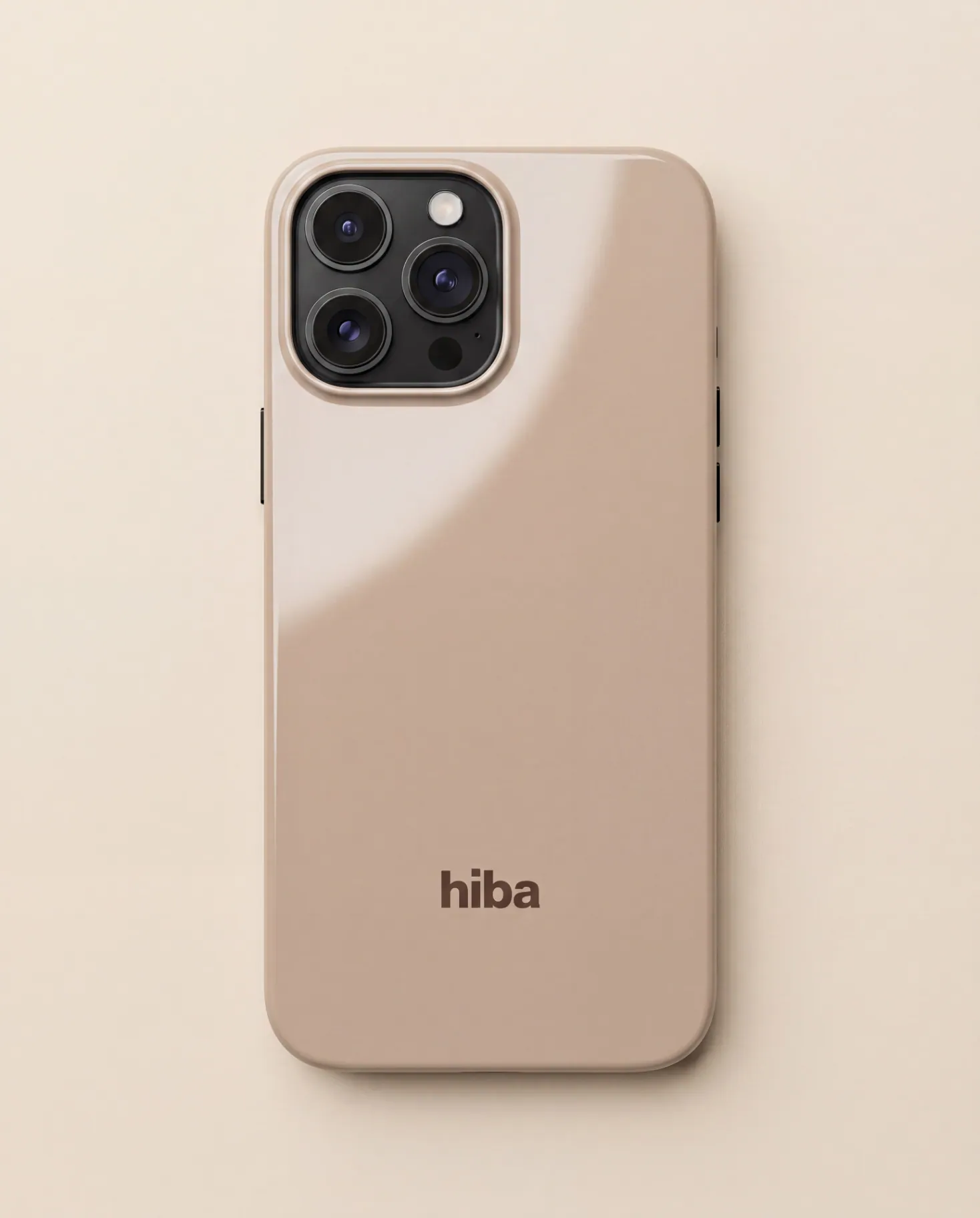 HIBA Almond Nude iPhone case lifestyle flatlay