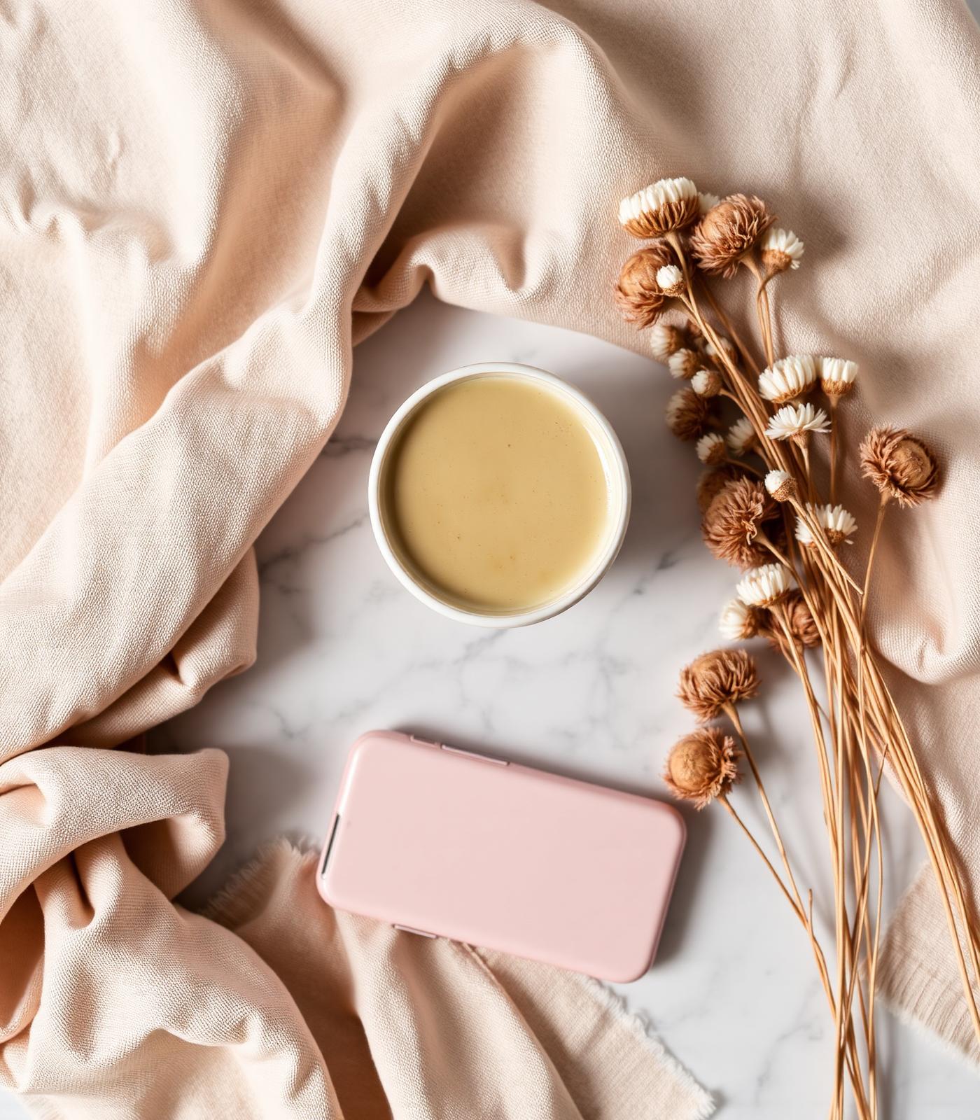 A soft still life of HIBA essentials in warm natural light